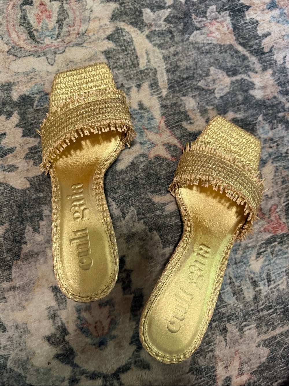 Cult Gaia Ada Gold Straw Metallic Square Toe Sandals / 39 / 8.5 - Picture 5 of 13